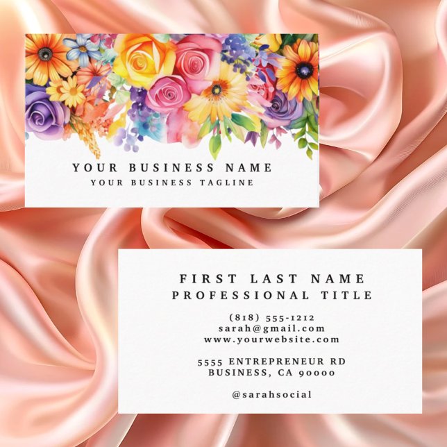 Elegant Spring Colourful Flowers Business Cards (Creator Uploaded)
