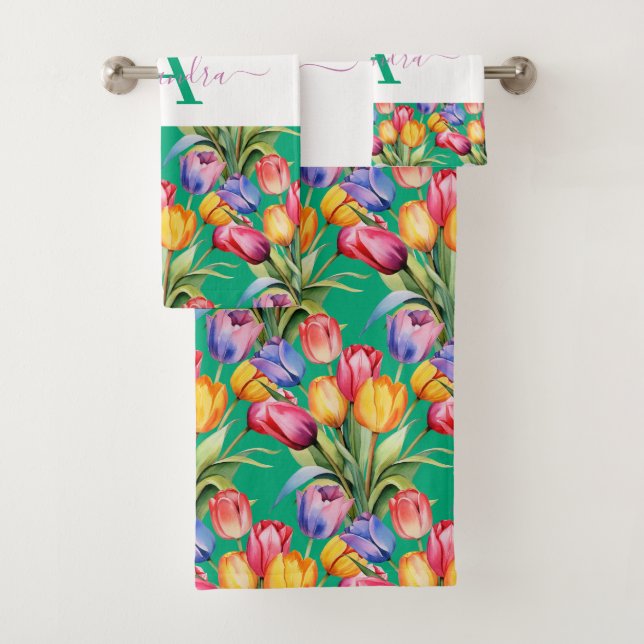 Elegant Spring Colours Tulips Towel Set (Insitu)