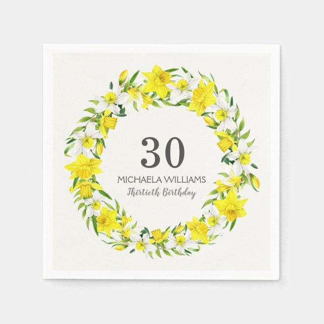 Elegant Spring Daffodil 30th Birthday Napkin (Front)
