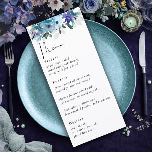 Elegant spring dusty blue purple floral wedding menu