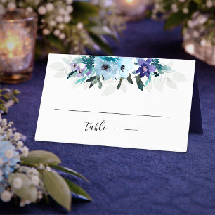 Elegant spring dusty blue purple floral wedding place card