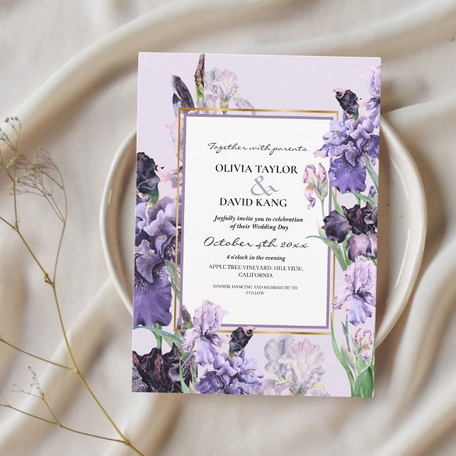 Elegant Spring Flora Irises Wedding  Invitation (Creator Uploaded)