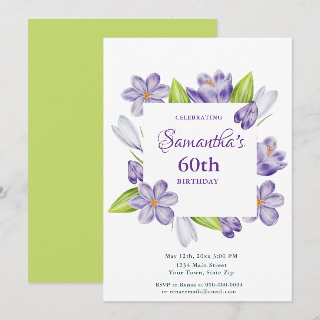 Elegant Spring Floral 60th Birthday Invitation (Front/Back)