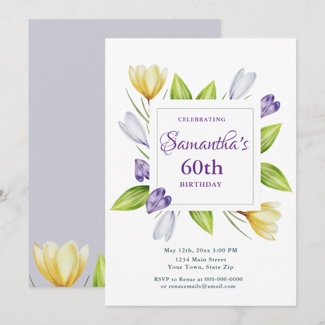 Elegant Spring Floral 60th Birthday Invitation (Front/Back)