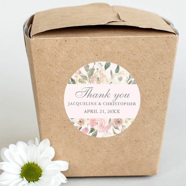 Elegant Spring Floral Blush Peony Wedding Classic Round Sticker (Creator Uploaded)