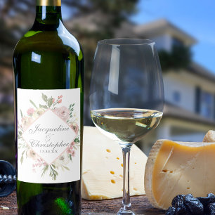 Elegant Spring Floral Blush Peony Wedding Wine Label