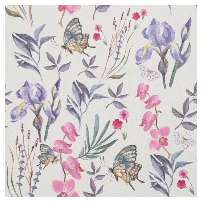 Elegant Spring Floral Butterfly Fabric (Swatch)
