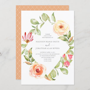 Elegant Spring Floral Diamond Peach Wedding Invitation