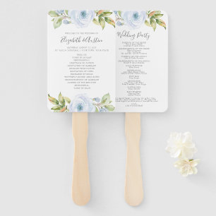 Elegant Spring Floral Dusty Blue Wedding Program Hand Fan
