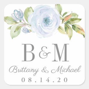 Elegant Spring Floral Dusty Blue Wedding Stickers