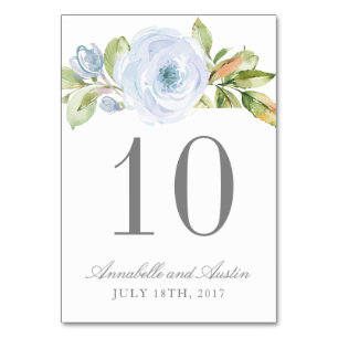 Elegant Spring Floral Dusty Blue Wedding Table Table Number