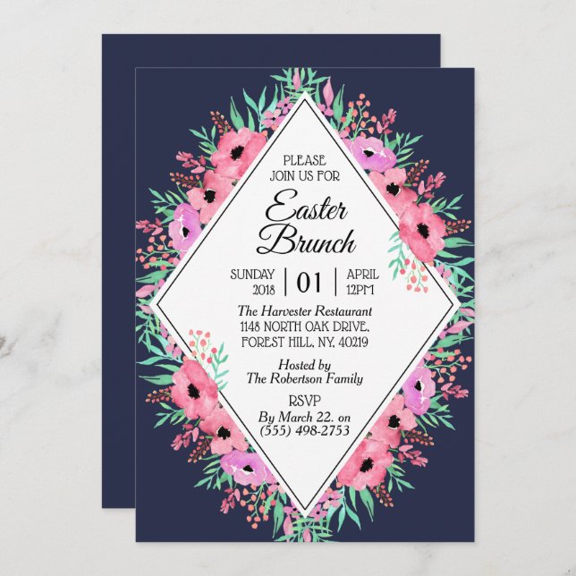 Elegant Spring Floral Easter Brunch | Any Colour Invitation (Front/Back)