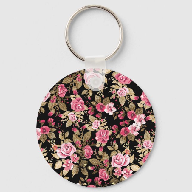 Elegant spring floral gold pattern key ring (Front)