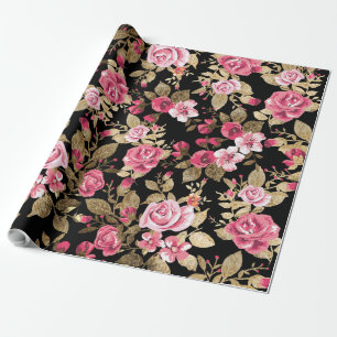 Elegant spring floral gold pattern wrapping paper