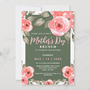 Elegant Spring Floral Green Mother's Day Brunch Invitation