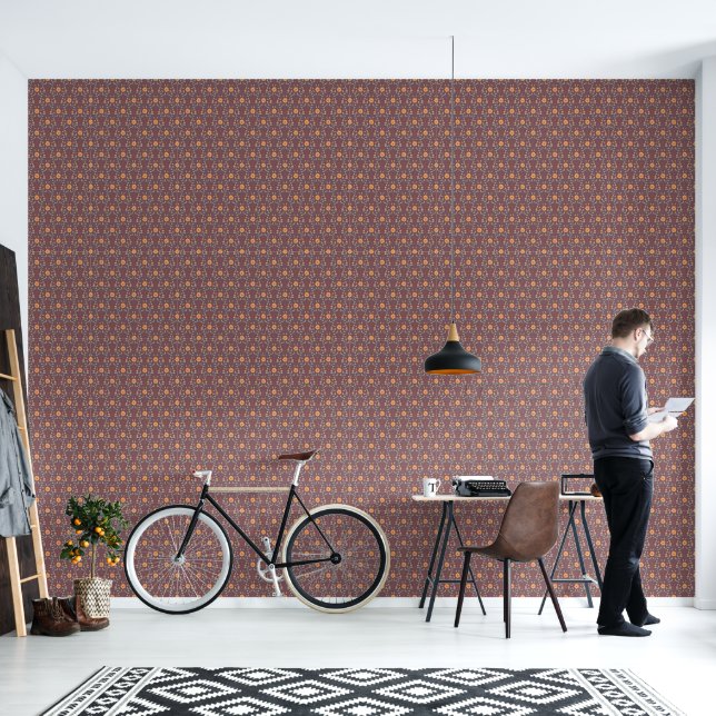 Elegant Spring Floral Pattern Dusty Red Wallpaper (Living Room)