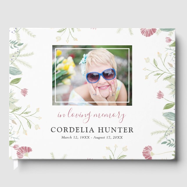 Elegant Spring Floral Photo Funeral Guest Book (Front)