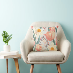 Elegant Spring Floral Pillow – Pastel Tulips
