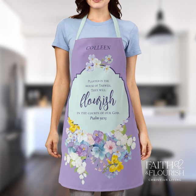 Elegant Spring Floral Scripture Personalised Apron (Creator Uploaded)