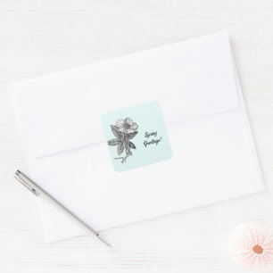 Elegant Spring Flower Botanical Illustration Square Sticker