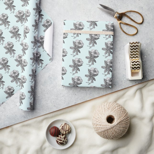 Elegant Spring Flower Botanical Illustration Wrapping Paper (Crafts)