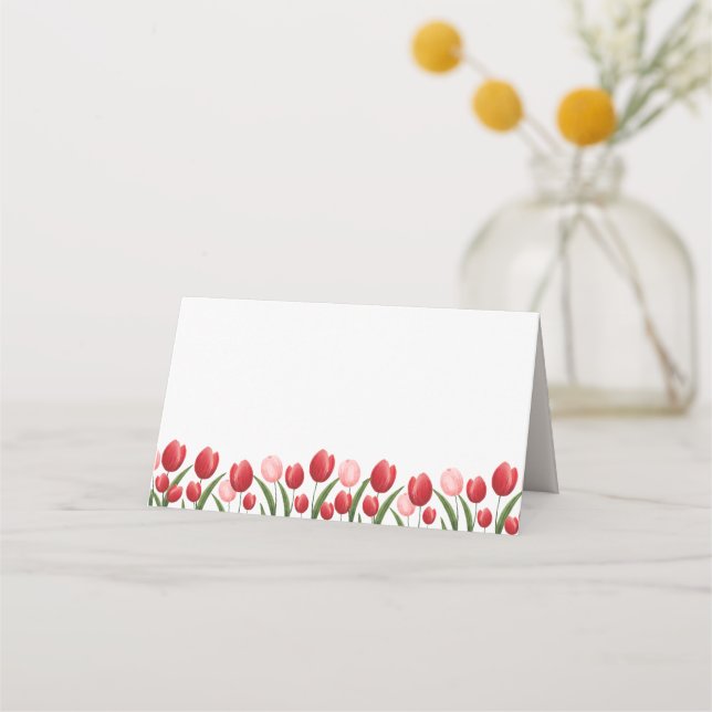 Elegant Spring Flower Tulip Pink and Red Place Card (Front)