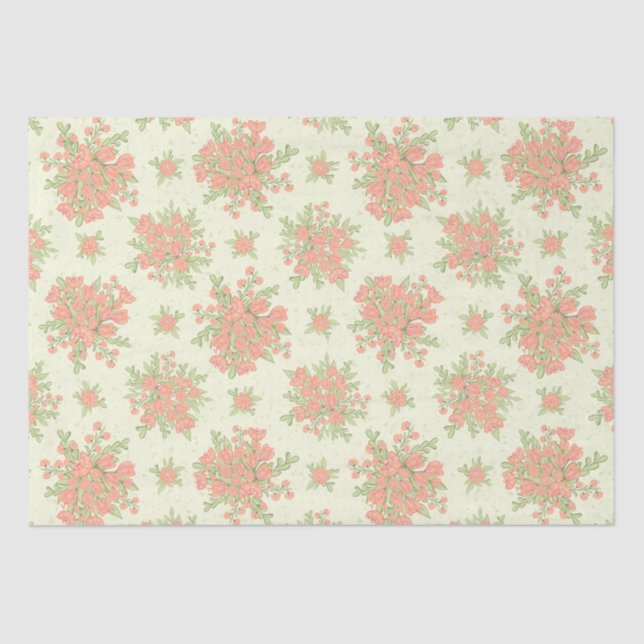 Elegant Spring Flowers Peach Orange 2024 Floral Tissue Paper (Front)
