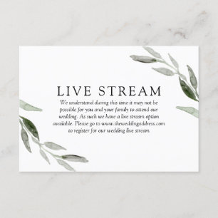 Elegant Spring Green Leaf Wedding Live Stream Enclosure Card