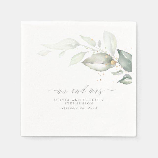 Elegant Spring Greenery Wedding Mr And Mrs Napkin (Front)