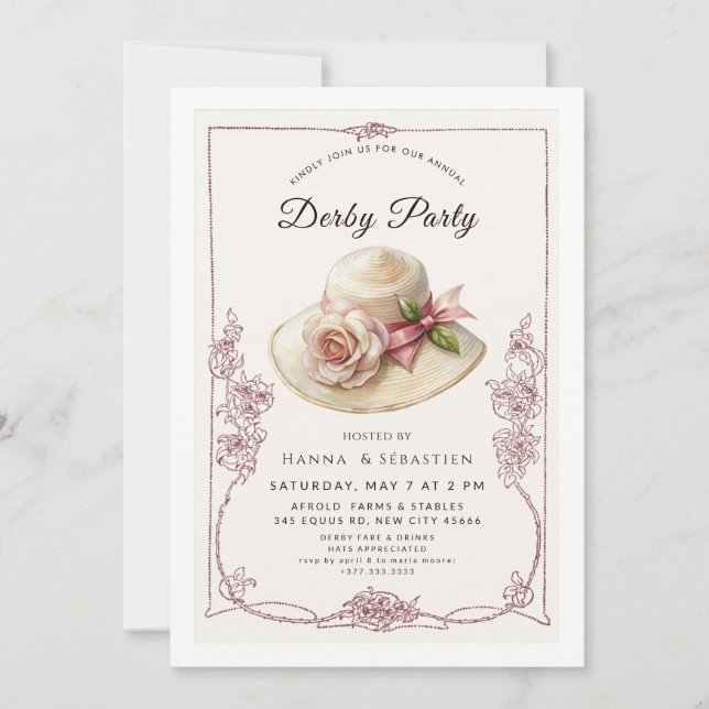 Elegant Spring Hat Garden Party Invitation (Front)