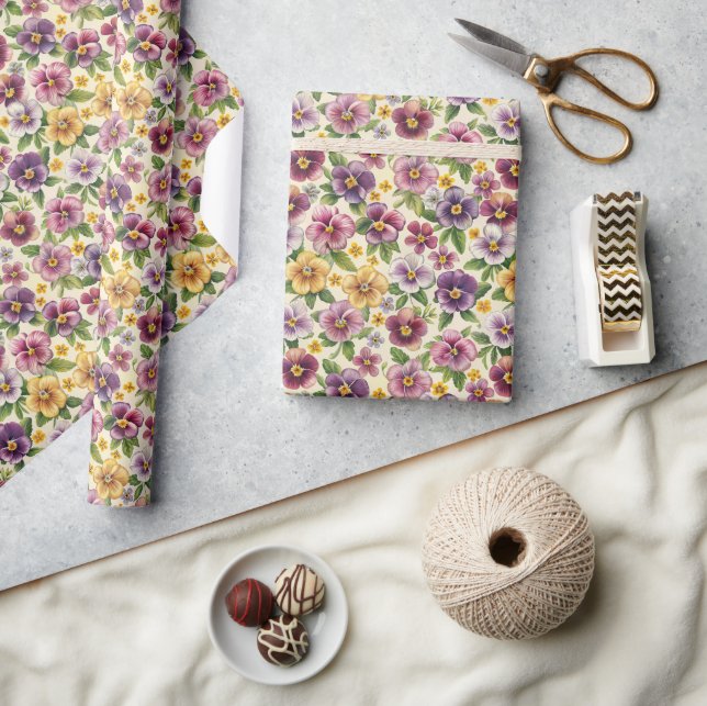 Elegant spring purple mauve yellow violets wrapping paper (Crafts)