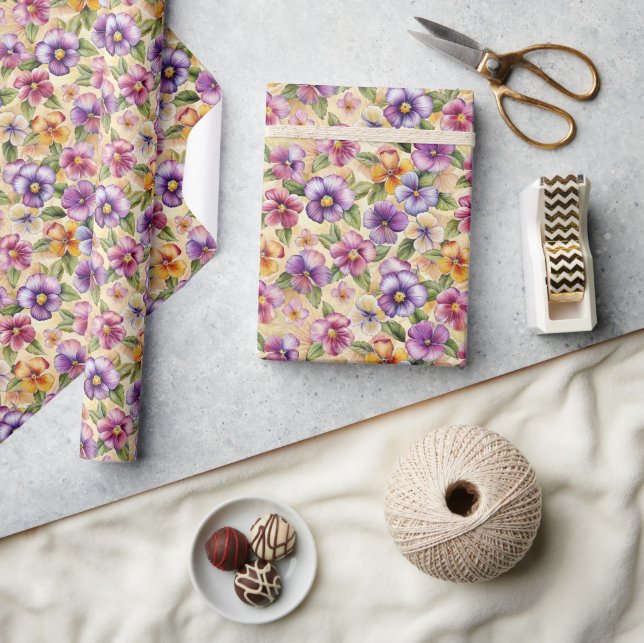 Elegant spring purple mauve yellow violets wrapping paper (Crafts)