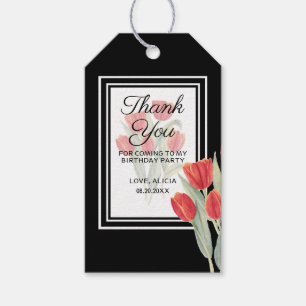 Elegant Spring Red Tulip Flora Black 55th Birthday Gift Tags