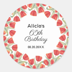 Elegant Spring Red Tulip Flower Birthday Thank You Classic Round Sticker