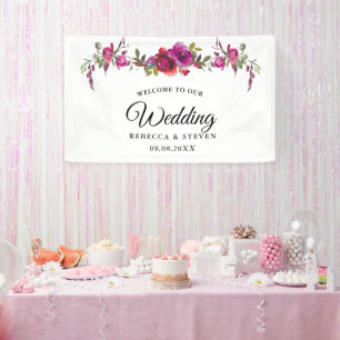 Elegant spring summer pink purple flowers wedding banner