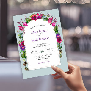 Elegant spring summer pink purple flowers wedding invitation