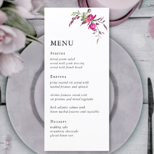 Elegant spring summer pink purple flowers wedding menu