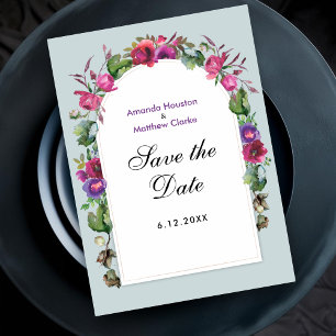Elegant spring summer pink purple flowers wedding save the date