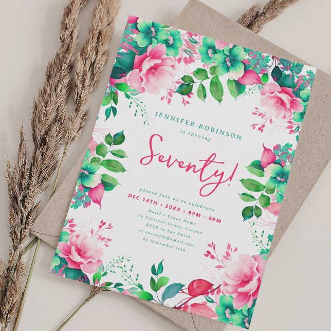 Elegant Spring Watercolor Floral 70 Birthday  Invitation (Elegant Spring Watercolor Floral 70 Birthday Invitation)