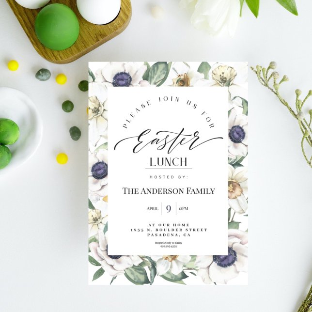 Elegant Spring Watercolor Floral Easter Lunch Invitation (Creator Uploaded)