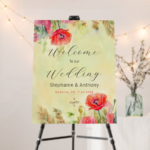 Elegant Spring Watercolor Poppies Wedding Welcome