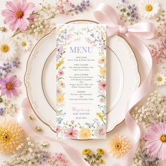 Elegant Spring Wildflower Baby Shower Menu Card (Creator Uploaded)