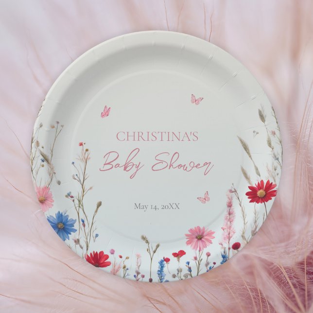 Elegant Spring Wildflower Baby Shower Welcome Sign Paper Plate (Creator Uploaded)