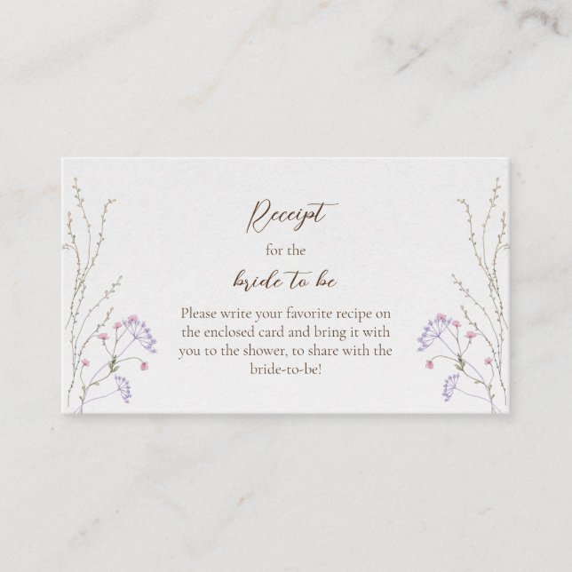 Elegant Spring Wildflower Bridal Shower Recipe Enclosure Card (Front)
