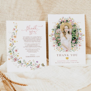 Elegant Spring Wildflower Garden Graduation Photo  Thank You Card
