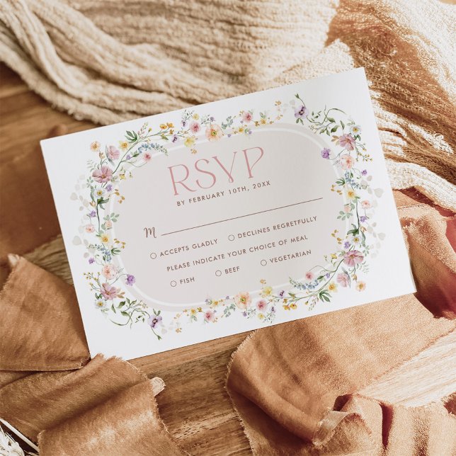 Elegant Spring Wildflower Meadow Wedding RSVP Card (Creator Uploaded)