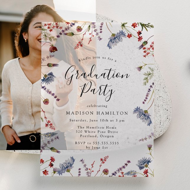Elegant Spring Wildflowers Graduation Party Vellum Invitations (Creator Uploaded)