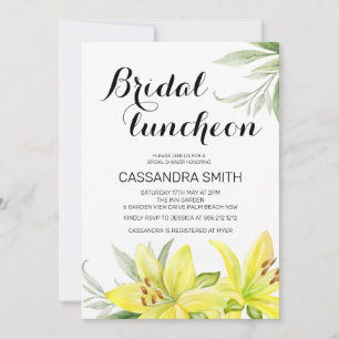 Elegant Spring Yellow Lily Floral Bridal Luncheon Invitation
