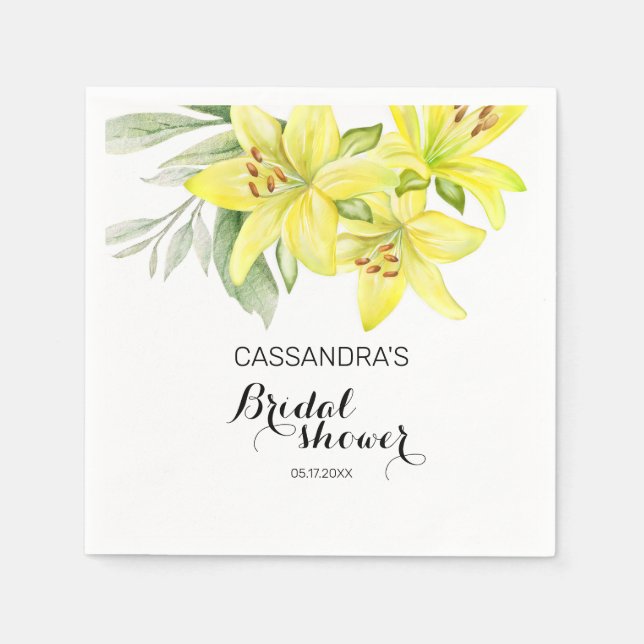 Elegant Spring Yellow Lily Floral Bridal Shower Napkin (Front)