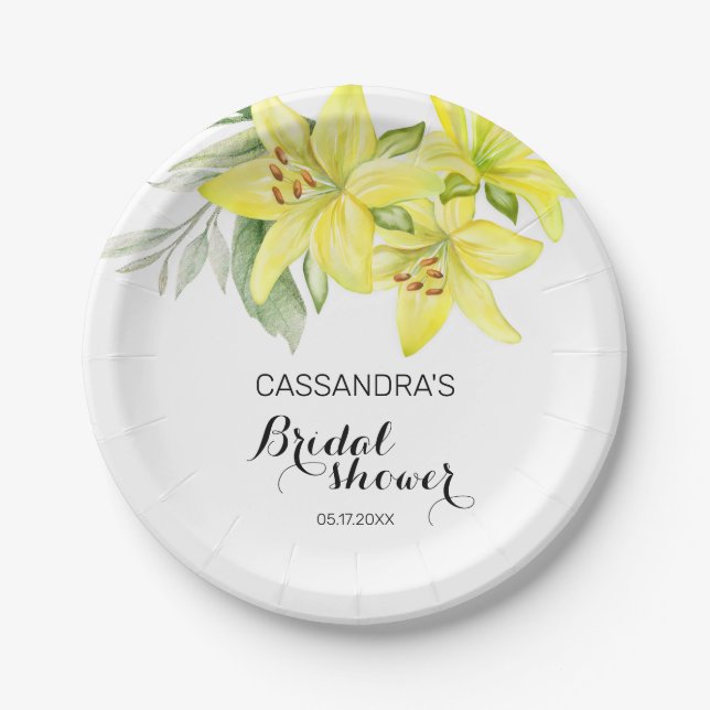 Elegant Spring Yellow Lily Floral Bridal Shower Paper Plate (Front)